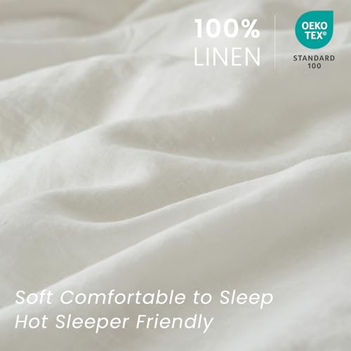 King Linens 100% French Linen Pillow Shams Basic Style - Pack of 2 - Washed Solid Color Natural Flax Soft Breathable - White, 20'' x 36'' - Image 2