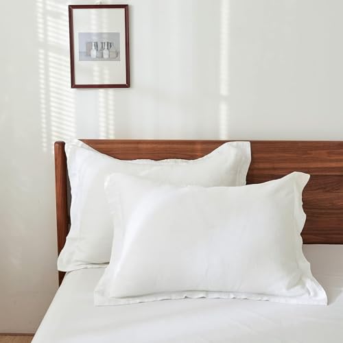 King Linens 100% French Linen Pillow Shams Basic Style - Pack of 2 - Washed Solid Color Natural Flax Soft Breathable - White, 20'' x 36'' - Image 1