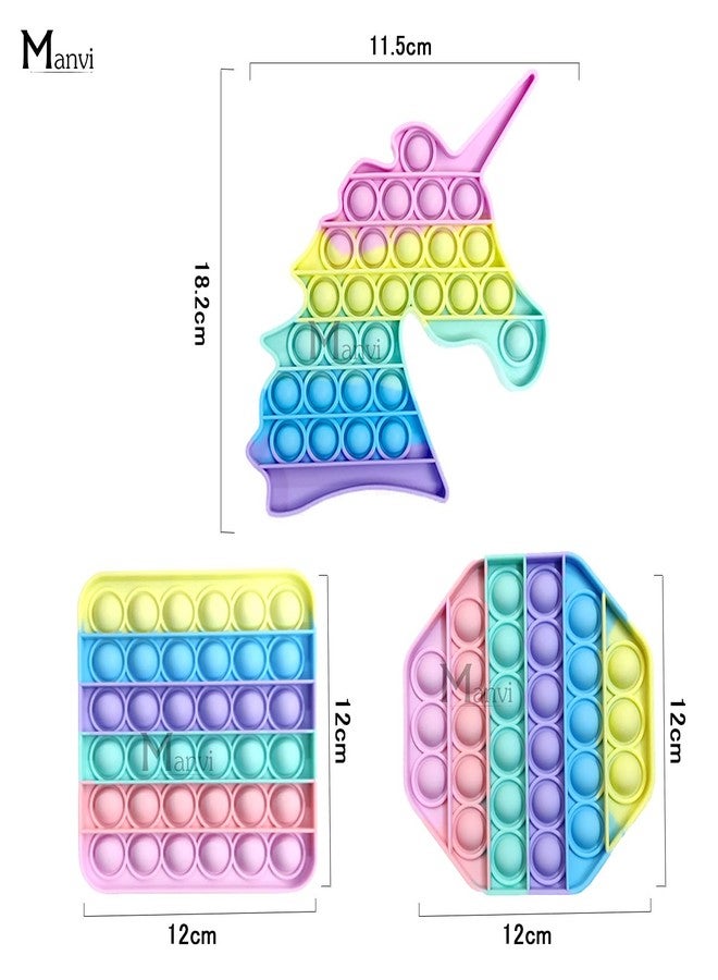 MANVI Fidget Toy for Kids, Sensory Toy for Autism, Fidget Toy for Anxiety, Stress Relief Toys, Push Pop Bubble Fidget Toy, Small Pop It Toy (Unicorn + Square + Octagon) - Image 2