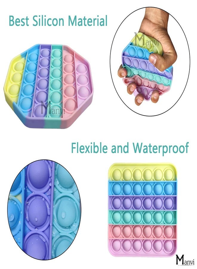MANVI Fidget Toy for Kids, Sensory Toy for Autism, Fidget Toy for Anxiety, Stress Relief Toys, Push Pop Bubble Fidget Toy, Small Pop It Toy (Unicorn + Square + Octagon) - Image 4