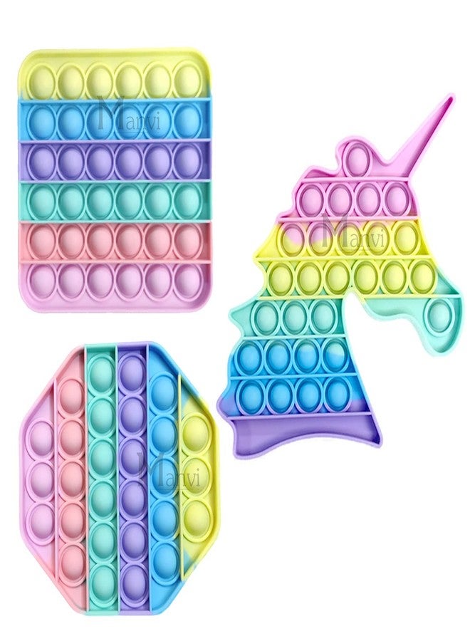 MANVI Fidget Toy for Kids, Sensory Toy for Autism, Fidget Toy for Anxiety, Stress Relief Toys, Push Pop Bubble Fidget Toy, Small Pop It Toy (Unicorn + Square + Octagon) - Image 1