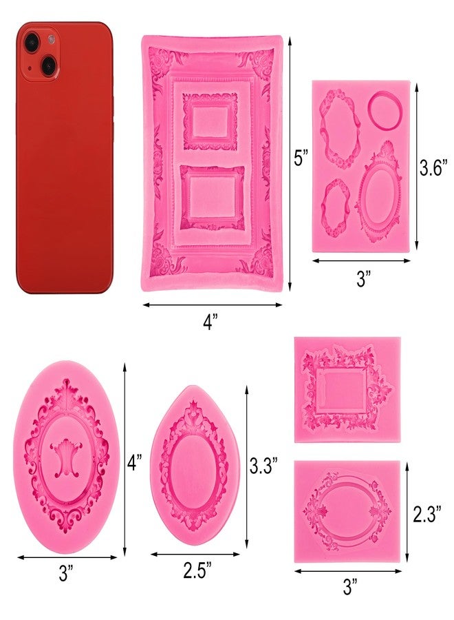 Elsjoy 6 Pieces Picture Frame Silicone Fondant Molds, Pink Cake Mold Vintage Photo Frame Fondant Mold for Cake Decorating, Sugar, Chocolate, Butter, Baroque Style - Image 2