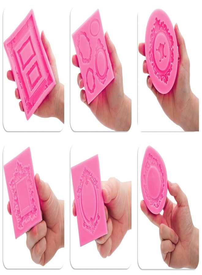 Elsjoy 6 Pieces Picture Frame Silicone Fondant Molds, Pink Cake Mold Vintage Photo Frame Fondant Mold for Cake Decorating, Sugar, Chocolate, Butter, Baroque Style - Image 3