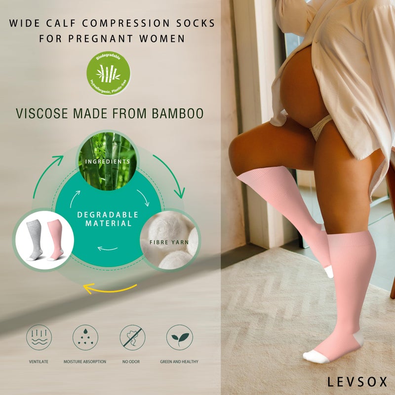 LEVSOX Wide Calf Compression Socks for Women Plus Size Pregnancy15-20mmHg - Image 3