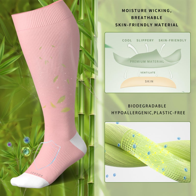 LEVSOX Wide Calf Compression Socks for Women Plus Size Pregnancy15-20mmHg - Image 2
