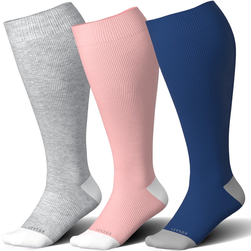 LEVSOX Wide Calf Compression Socks for Women Plus Size Pregnancy15-20mmHg - Image 1