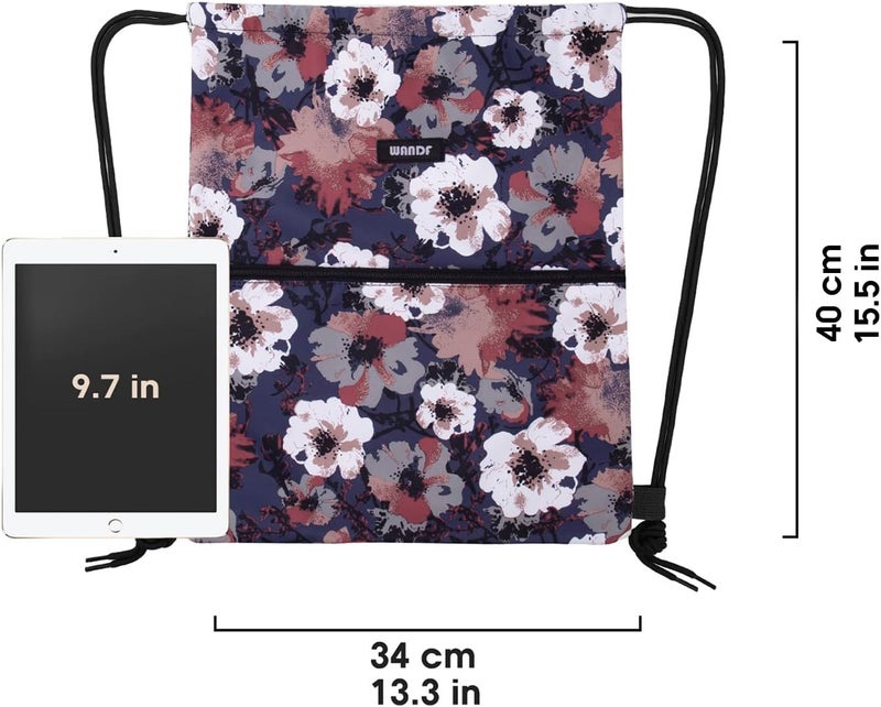 WANDF Drawstring Backpack String Bag Sackpack Cinch Water Resistant Nylon for Gym Shopping Sport Yoga (Blue Flower) - Image 4