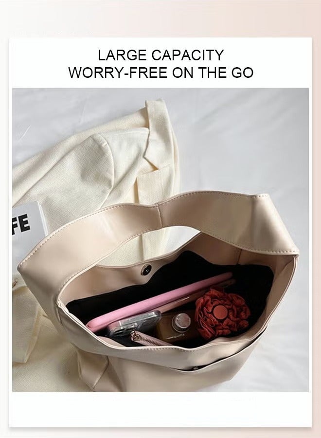 Canway Women's Large Capacity Commuter Bag Tote Bag Simple Solid Color PU Material - Image 4