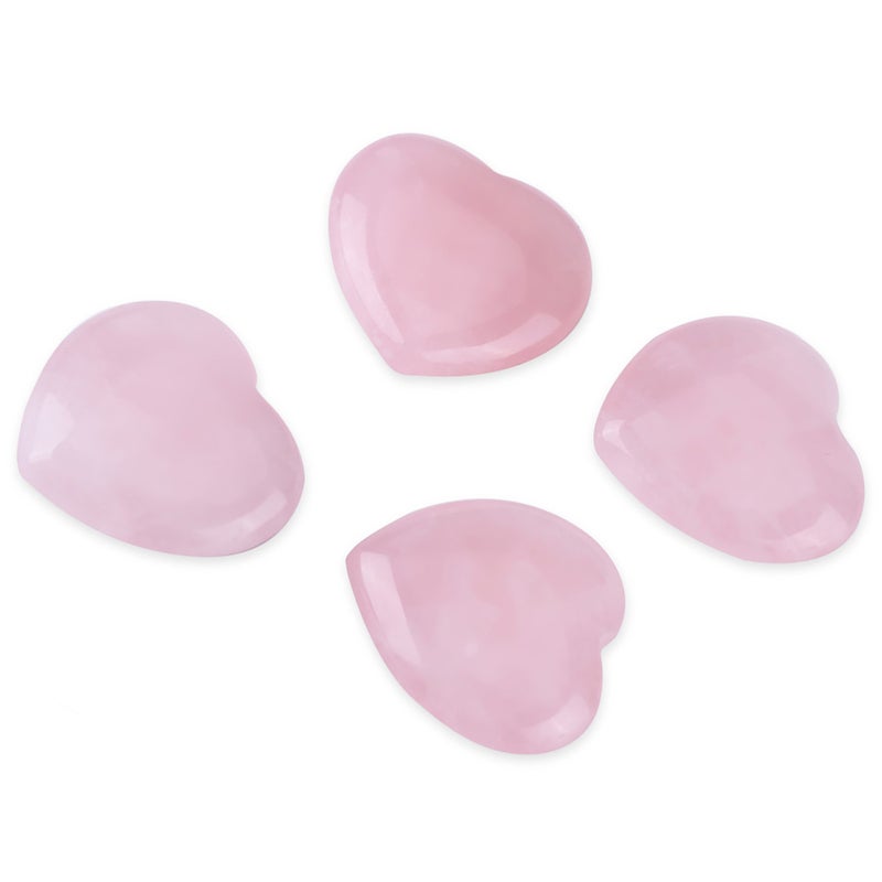 4pcs Rose Quartz Carved Heart shaped Pink Crystal Healing Stone Semi precious Gemstone Decor - Image 2