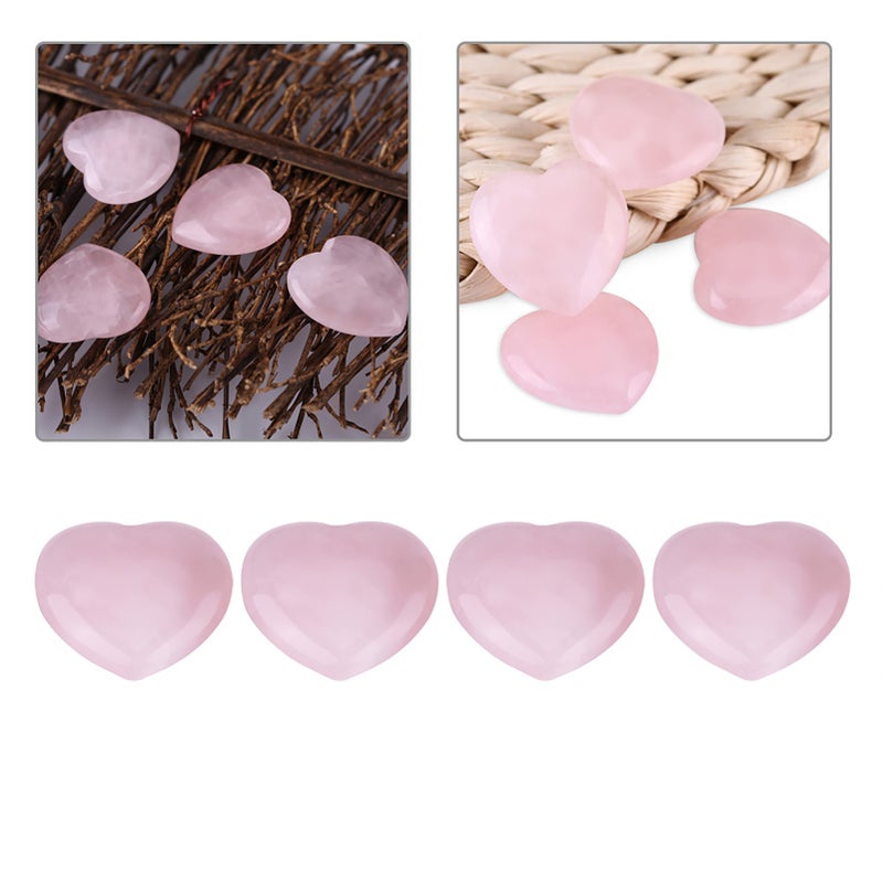 4pcs Rose Quartz Carved Heart shaped Pink Crystal Healing Stone Semi precious Gemstone Decor - Image 3