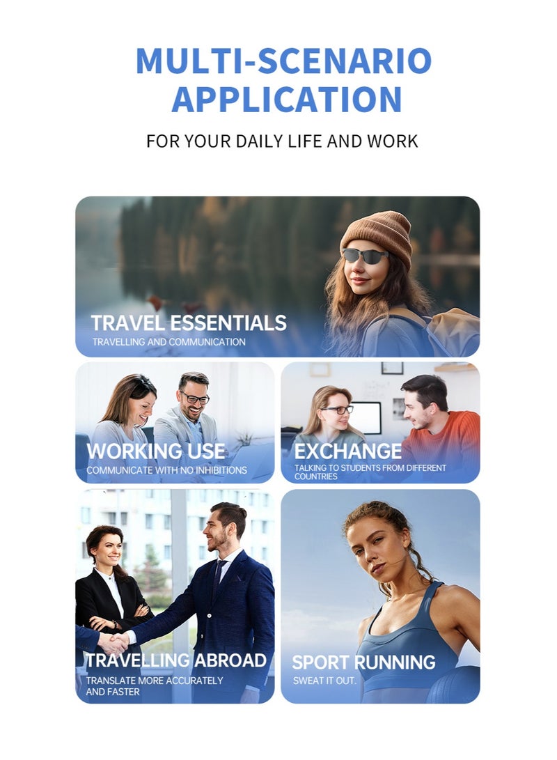 AI Translation Smart Bluetooth Glasses, Real-Time Multi-Language Translator Glasses, Supports 150+ Languages with Accurate and Delay-Free Translation, Ideal for Daily Life  Work, Bluetooth 5.4, Wireless Range 10-15m, 80mAh Battery, 4H Call Time, 120 Days Standby, Fast Charging (0.8H) - Image 2