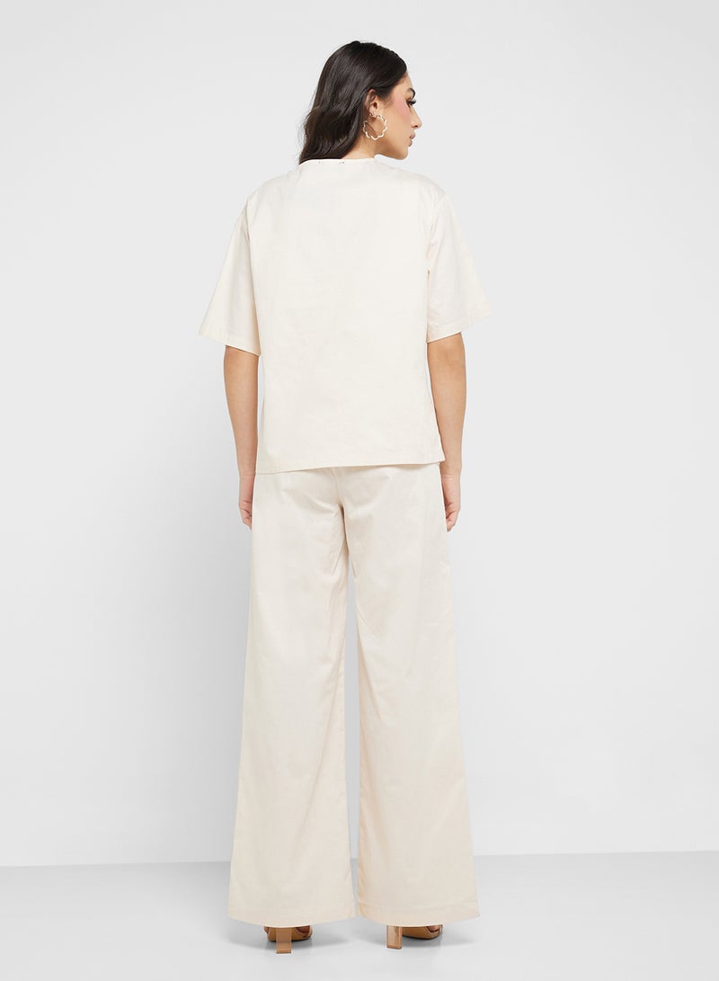Ginger Cotton Tie Up Blouse & Relaxed Pant Coord Set - Image 2