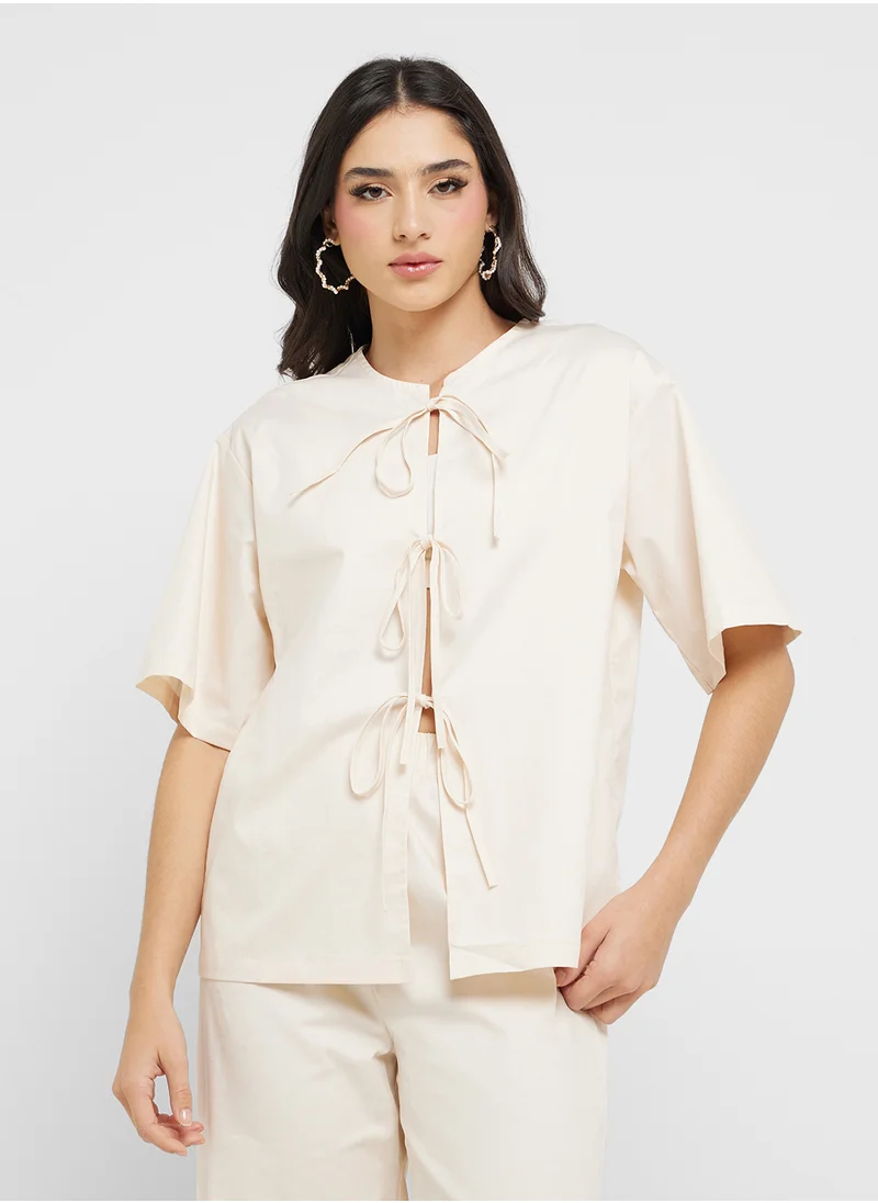 Ginger Cotton Tie Up Blouse & Relaxed Pant Coord Set