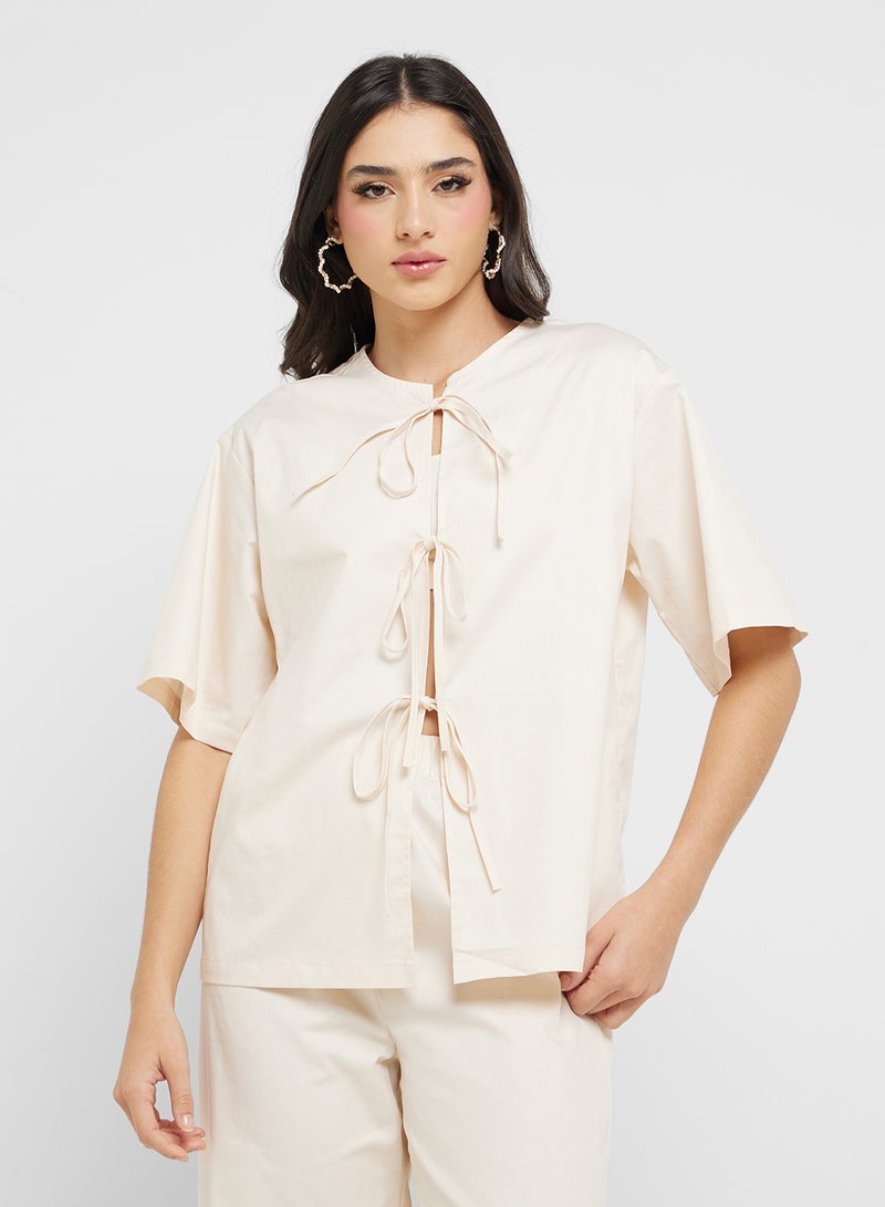 Ginger Cotton Tie Up Blouse & Relaxed Pant Coord Set - Image 3