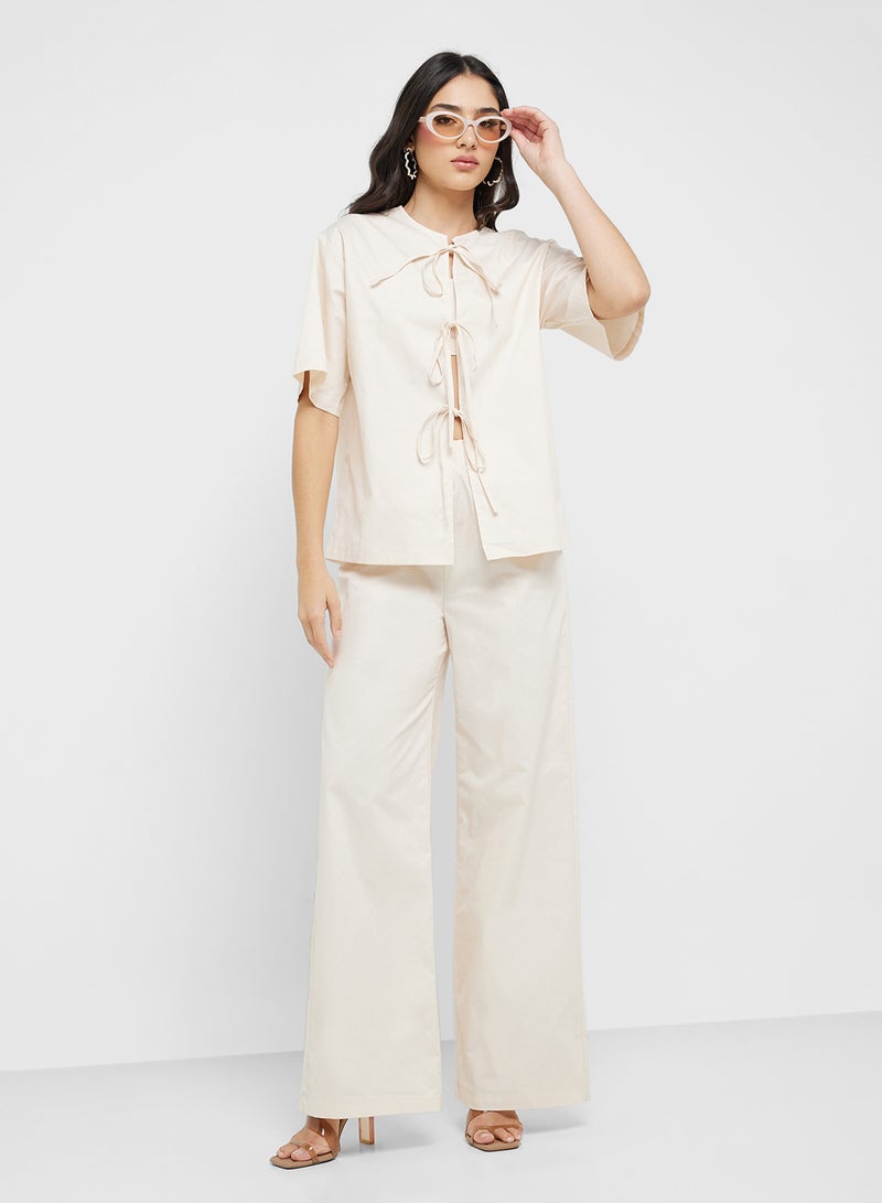 Ginger Cotton Tie Up Blouse & Relaxed Pant Coord Set - Image 1