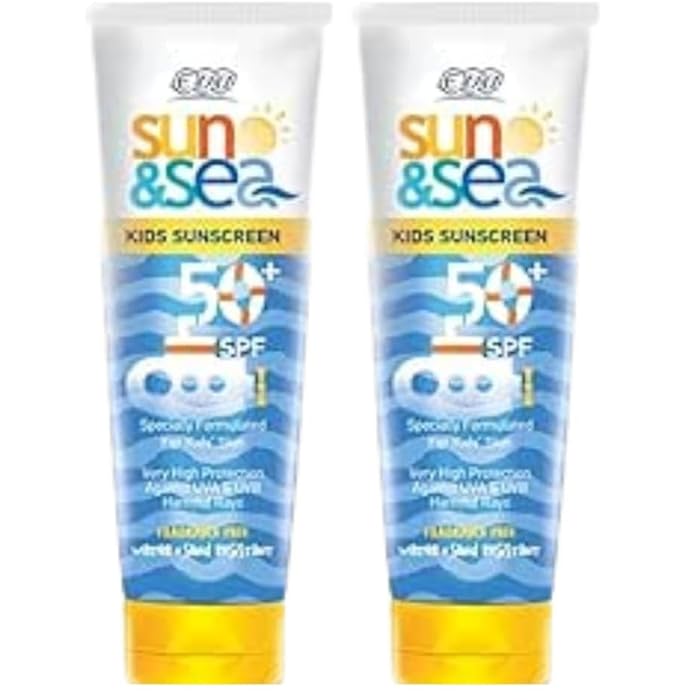Eva cosmetics Sun & Sea Kids Sunscreen Lotion SPF +50 (200 Ml) (Pack of 2) - Image 1