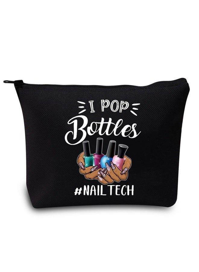 LEVLO Nail Technician Cosmetic Bag Manicurist Nail Tech Gift I Pop Bottles Nail Tech Make up Zipper Pouch Bag Nail Artist Gift, I Pop Bottles Black, Make Up Bag - Image 1