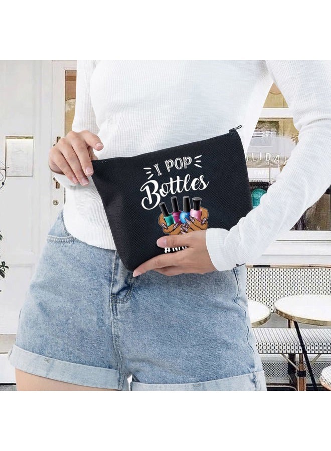 LEVLO Nail Technician Cosmetic Bag Manicurist Nail Tech Gift I Pop Bottles Nail Tech Make up Zipper Pouch Bag Nail Artist Gift, I Pop Bottles Black, Make Up Bag - Image 5