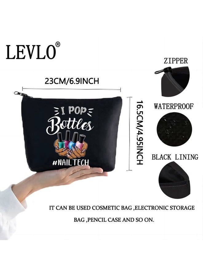 LEVLO Nail Technician Cosmetic Bag Manicurist Nail Tech Gift I Pop Bottles Nail Tech Make up Zipper Pouch Bag Nail Artist Gift, I Pop Bottles Black, Make Up Bag - Image 2