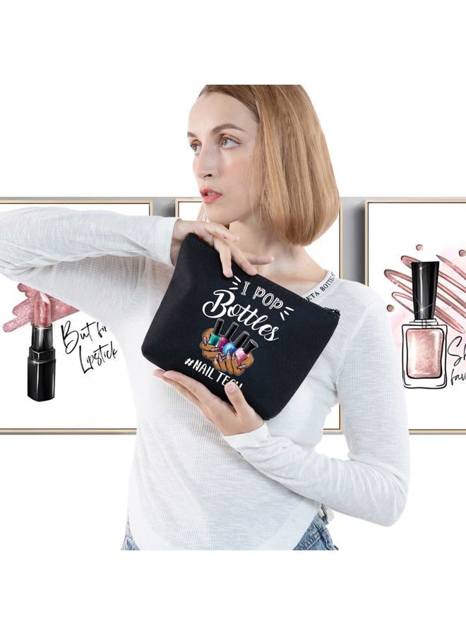 LEVLO Nail Technician Cosmetic Bag Manicurist Nail Tech Gift I Pop Bottles Nail Tech Make up Zipper Pouch Bag Nail Artist Gift, I Pop Bottles Black, Make Up Bag - Image 3