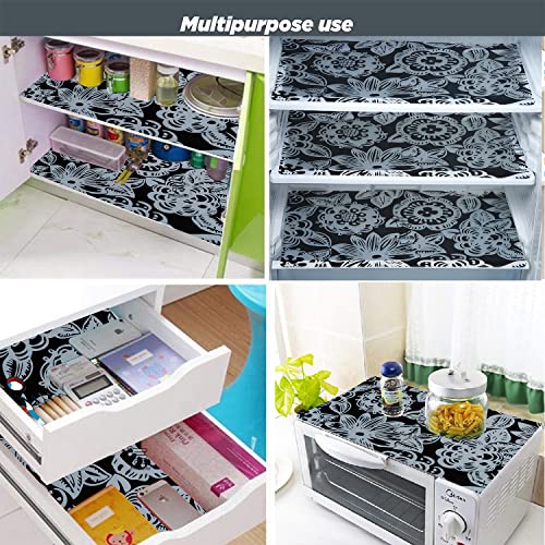 E-Retailer® Waterproof PVC Refrigerator Drawer Mats/Multipurpose Mats/Fridge Mats Set of 8 Pc. (Color-Floral Black, Size-17.5X11.5 Inches) - Image 2