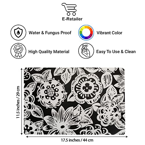 E-Retailer® Waterproof PVC Refrigerator Drawer Mats/Multipurpose Mats/Fridge Mats Set of 8 Pc. (Color-Floral Black, Size-17.5X11.5 Inches) - Image 3