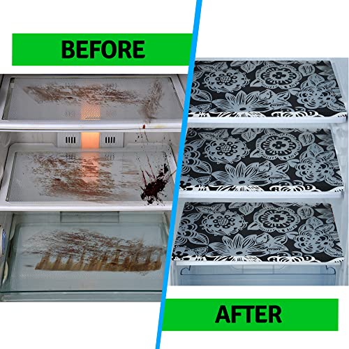 E-Retailer® Waterproof PVC Refrigerator Drawer Mats/Multipurpose Mats/Fridge Mats Set of 8 Pc. (Color-Floral Black, Size-17.5X11.5 Inches) - Image 5
