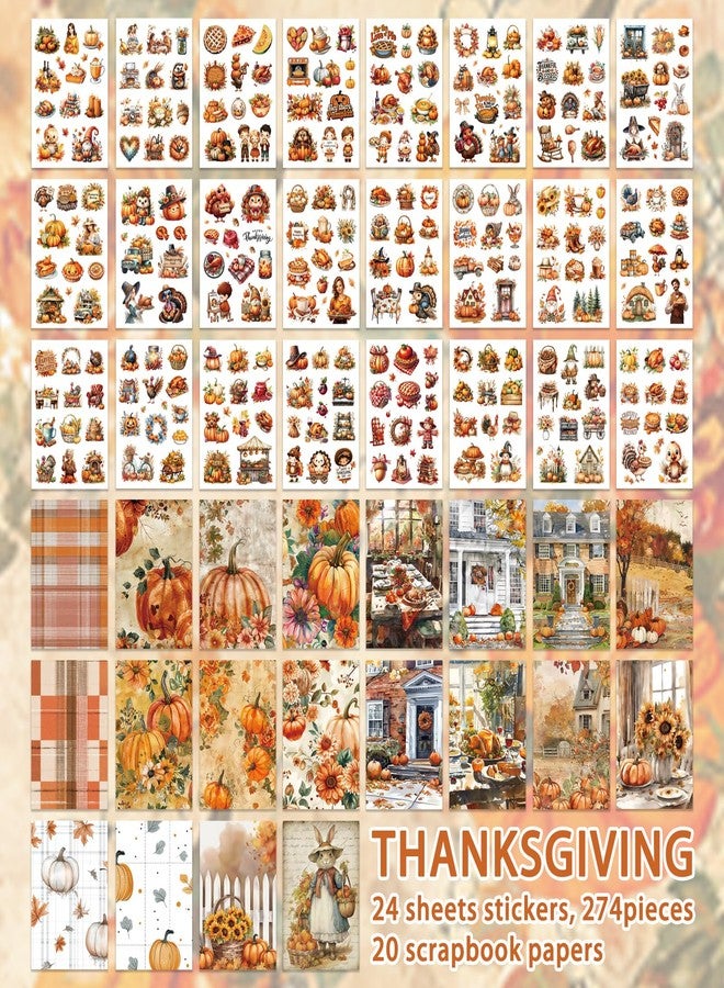 Bomichi Thanksgiving Sticker Book, 44 Sheets 274 Pcs Journaling Scrapbooking Stickers for Journaling Scrapbooking Bullet Journals Planners Letter Card Making Collage Art Crafts Water Bottle - Image 3