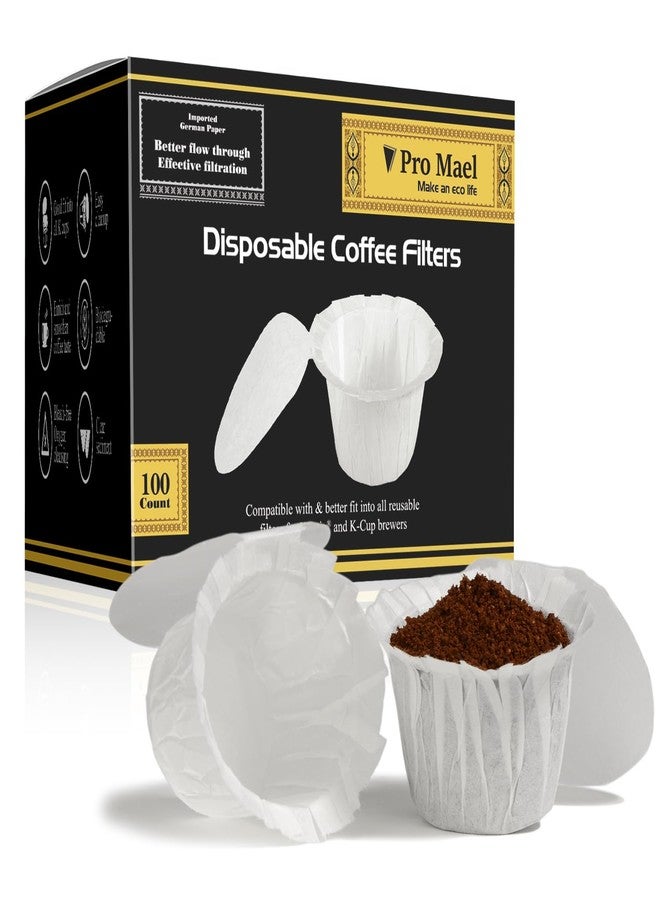 Pro Mael 100 Count Disposable K Cup Coffee Filters with Lid, Coffee Filter Paper for Keurig Brewers Single Serve 1.0 and 2.0, Use with Resusable K Cup Pods, White - Image 1