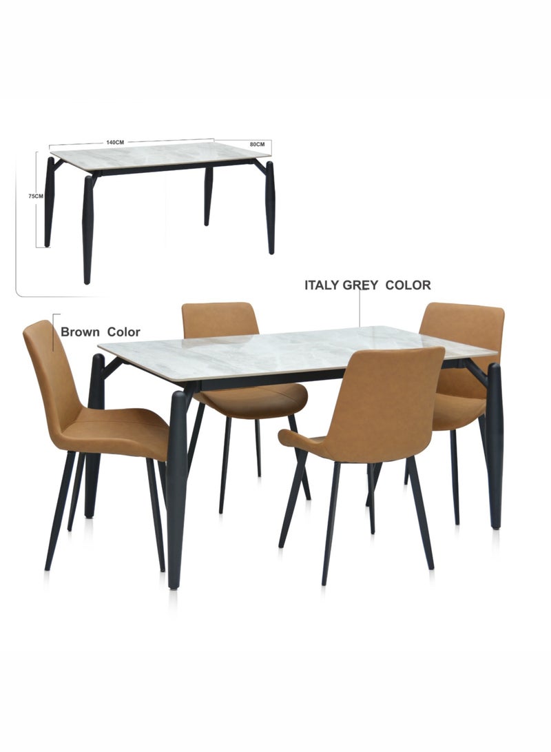 KARNAK Karnak 5-Pieces Modern Design Marble Dining Table Set (1+4) With Steel Legs And Pvc Leather 4 Chairs Set And 1 Table With marble top and leg stainless steel, for Dining Room Kitchen Lounge Adjustable - Image 3