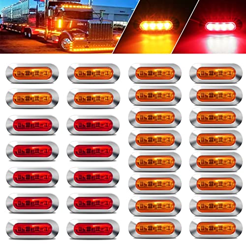 ALFU 30PCS 12-24V 4 LED Side Marker Indicator Lights Side Front Rear Tail Clearance Lamp Marker Light Trailer Lights for Trailer Truck Boat Deck RV Camper (20PCS Amber+10PCS Red) - Image 1