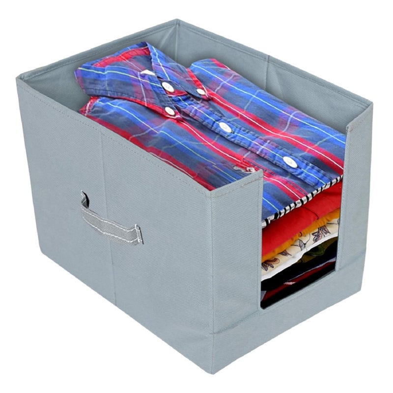 Kuber Industries NonWoven Foldable Shirt Stacker with Carrying HandleCloth Wardrobe OrganizerSize 38 x 29 x 28 CMGreyKUBMART2868 - Image 1