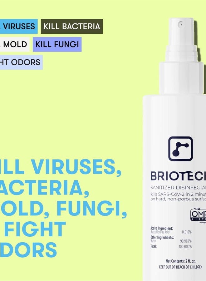 BRIOTECH رذاذ مطهر ومعقم هيبوكلوروس، يقتل 99.99% من الفيروسات والبكتيريا، يتحكم في العفن، يقضي على الروائح، لطيف لغرف الأطفال وأماكن اللعب، مطهر لأسطح الاتصال بالطعام، 4 أونصات سائلة - Image 3