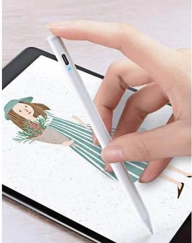 بولهاموبيل Polham Stylus Touchscreen Tablet Pen Capacitive Pen 120MAH Rechargeable Palm Rejection Pencil Capacitive White