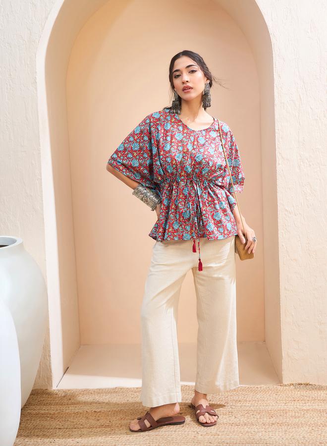 SASSAFRAS Red Floral Kaftan Kurti - Image 2