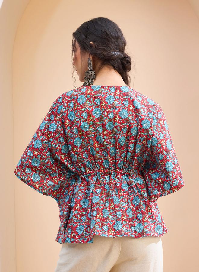 SASSAFRAS Red Floral Kaftan Kurti - Image 5