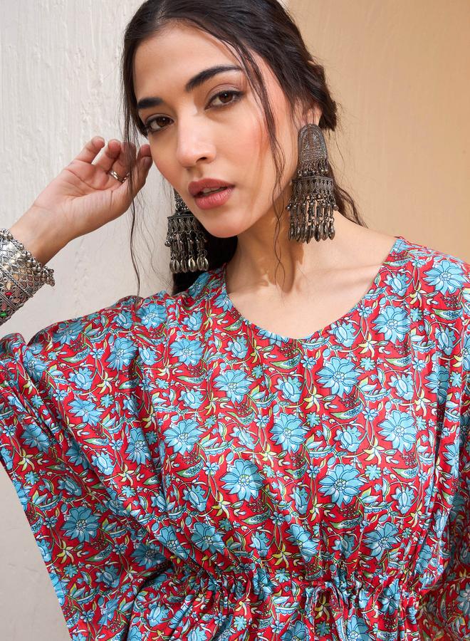 SASSAFRAS Red Floral Kaftan Kurti - Image 4