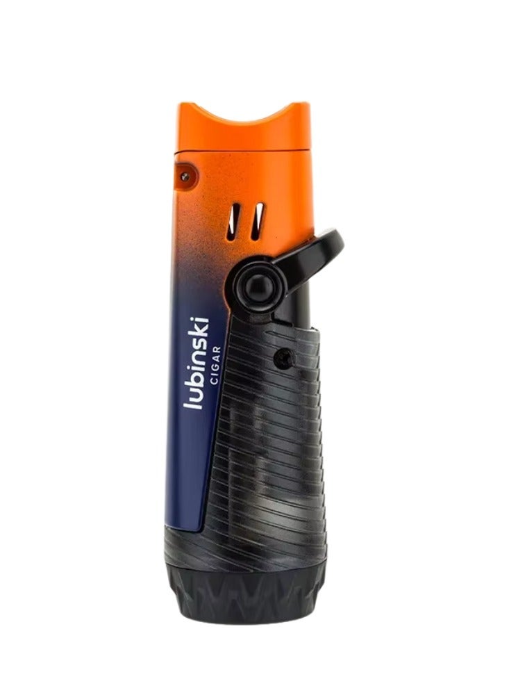 Lubinski Portable Double Direct Blue Flame Windproof Lighter with Holder – Refillable Gas, Orange - Image 1