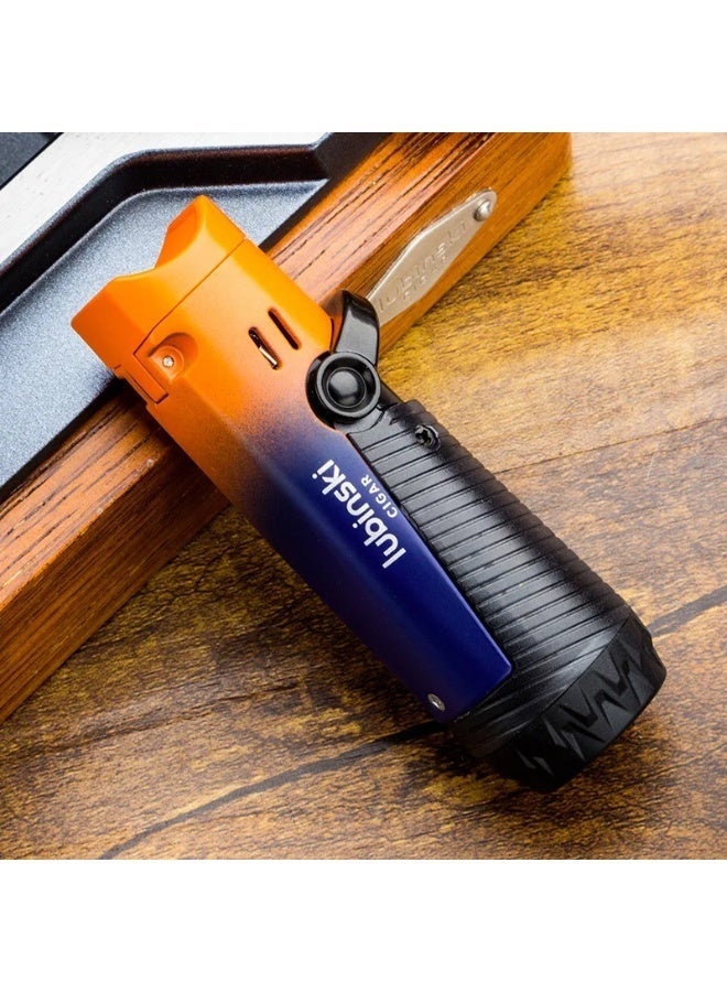 Lubinski Portable Double Direct Blue Flame Windproof Lighter with Holder – Refillable Gas, Orange - Image 3