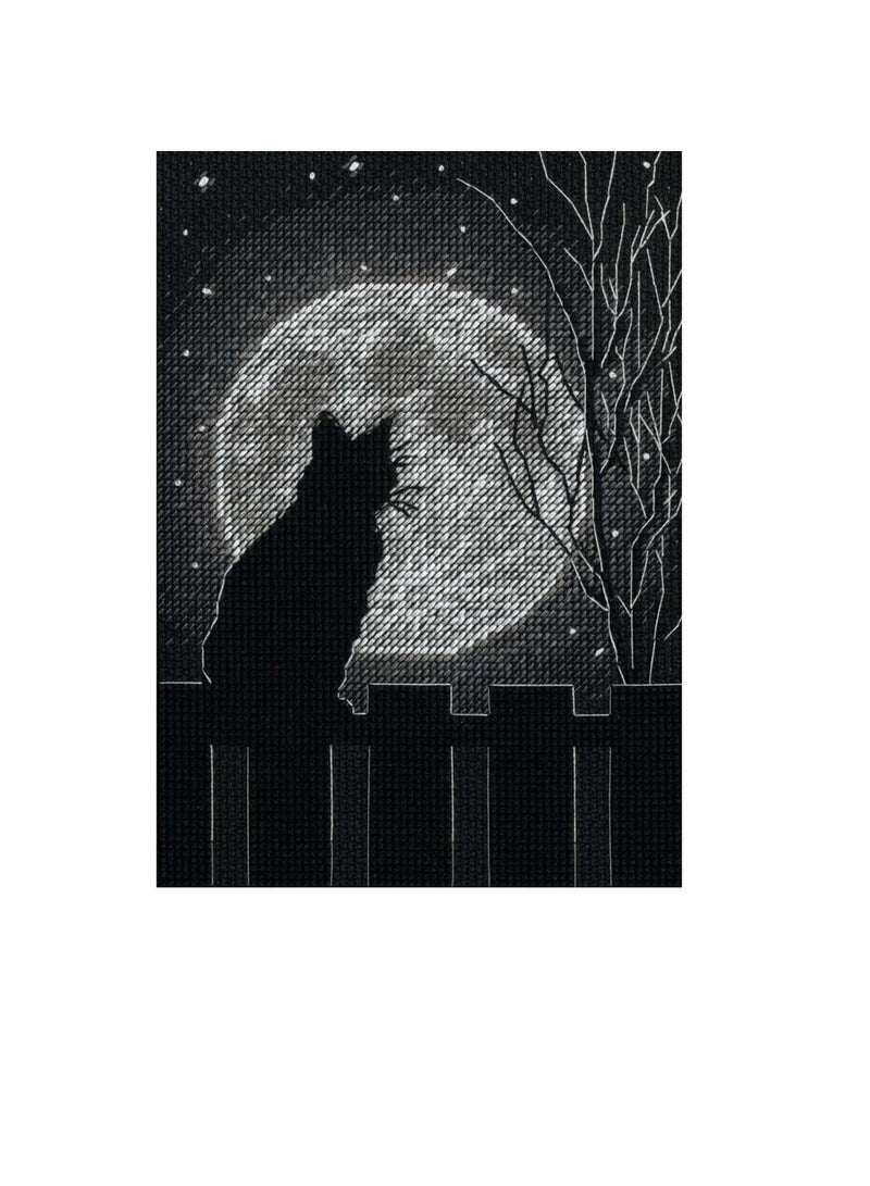 Black Moon Cat Counted Cross Stitch Kit 5 inch x 7 inch - Image 2