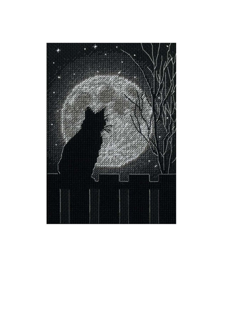 Black Moon Cat Counted Cross Stitch Kit 5 inch x 7 inch - Image 3