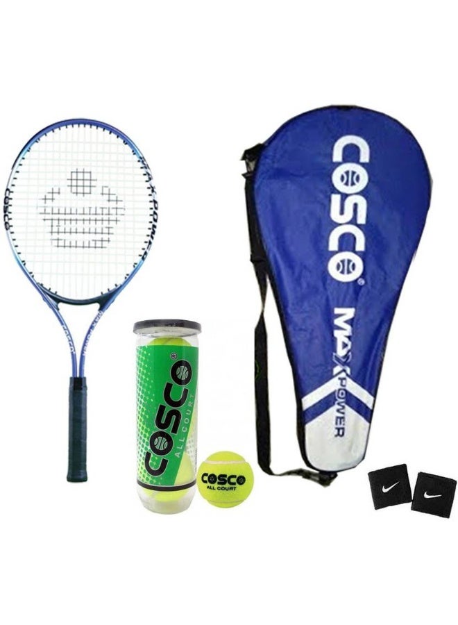 COSCO COSCO Max Power Tennis Racquet Combo Kit - 1 Tennis Racquet, 1 Box Tennis Ball " 3 Ball", 2 Wrist Band Tennis Kit - Image 1