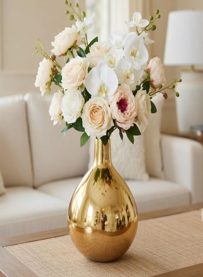 BEHOMA Metal Golden Round Flower Vase for Home Decor Bedroom Living Room Office Wedding | Table Decorative Item for Festivals Birthday Gold Tall Vase (Flower Not Included) - Image 1