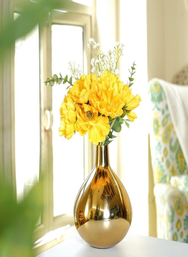 BEHOMA Metal Golden Round Flower Vase for Home Decor Bedroom Living Room Office Wedding | Table Decorative Item for Festivals Birthday Gold Tall Vase (Flower Not Included) - Image 2
