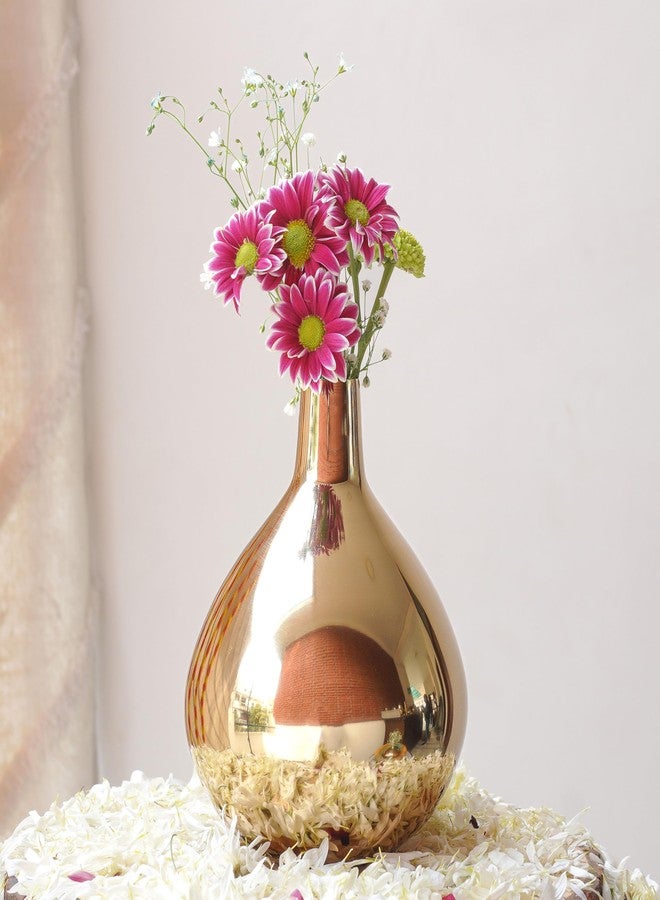 BEHOMA Metal Golden Round Flower Vase for Home Decor Bedroom Living Room Office Wedding | Table Decorative Item for Festivals Birthday Gold Tall Vase (Flower Not Included) - Image 3