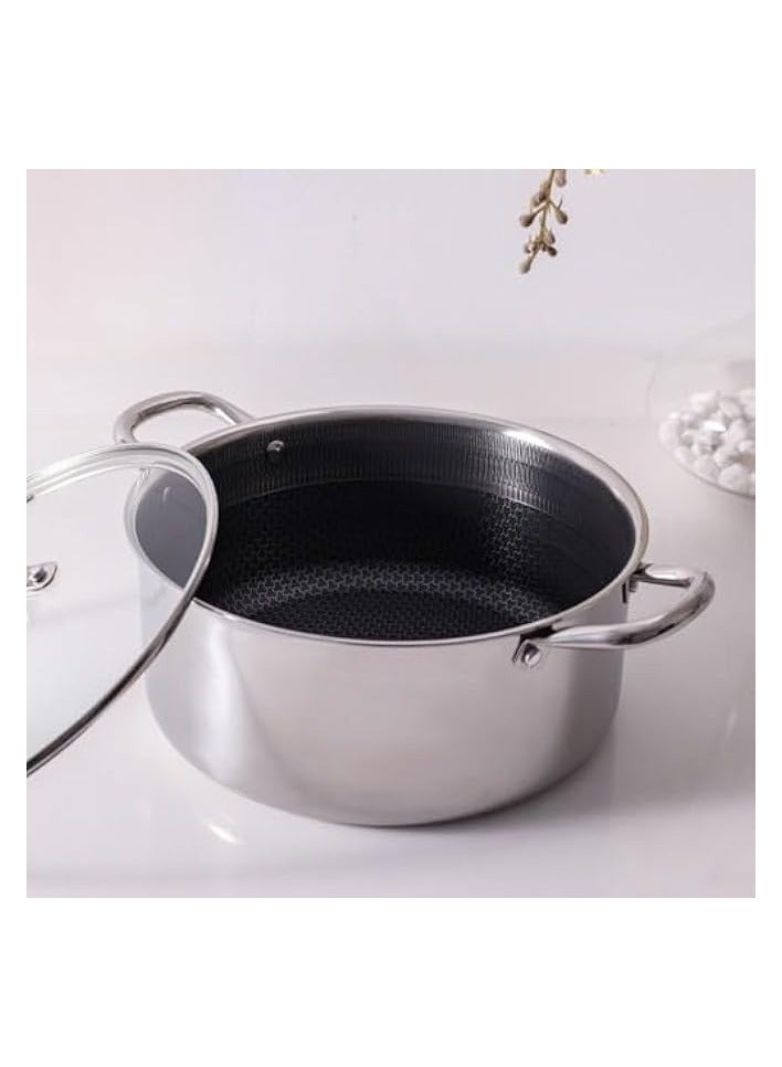 Green Tiger Stainless Steel Casserole With Lid 26X12Cm | Inner Ss304, Outer Ss430 Sauce Pot | Durable Non Stick Cookware Bakeware For Kitchen - Silver - Image 2