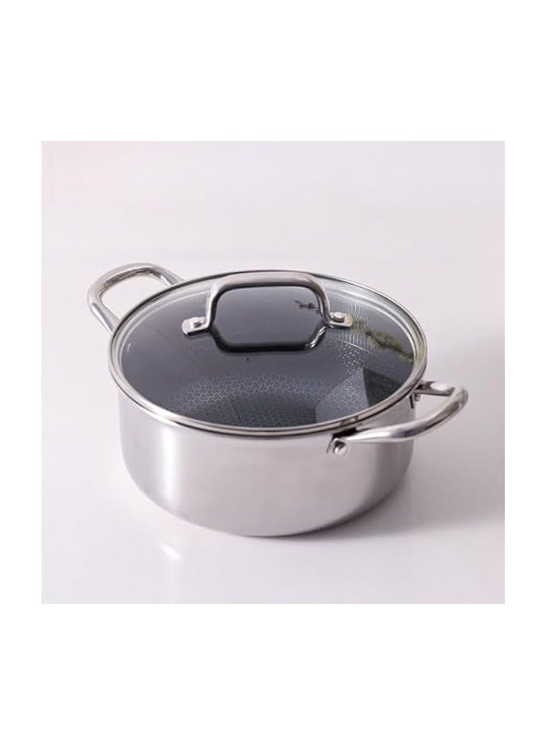 Green Tiger Stainless Steel Casserole With Lid 26X12Cm | Inner Ss304, Outer Ss430 Sauce Pot | Durable Non Stick Cookware Bakeware For Kitchen - Silver - Image 4