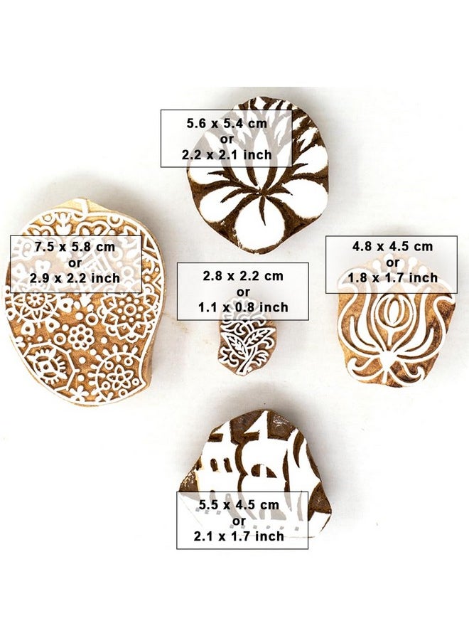 Hashcart Hashcart | Set of 5 | Wooden Indian Traditional Design Printing Stamps/Blocks for Printing Saree Border/Dresses/Craft Card Making/Scrapbook/Clay Pottery  - Image 4
