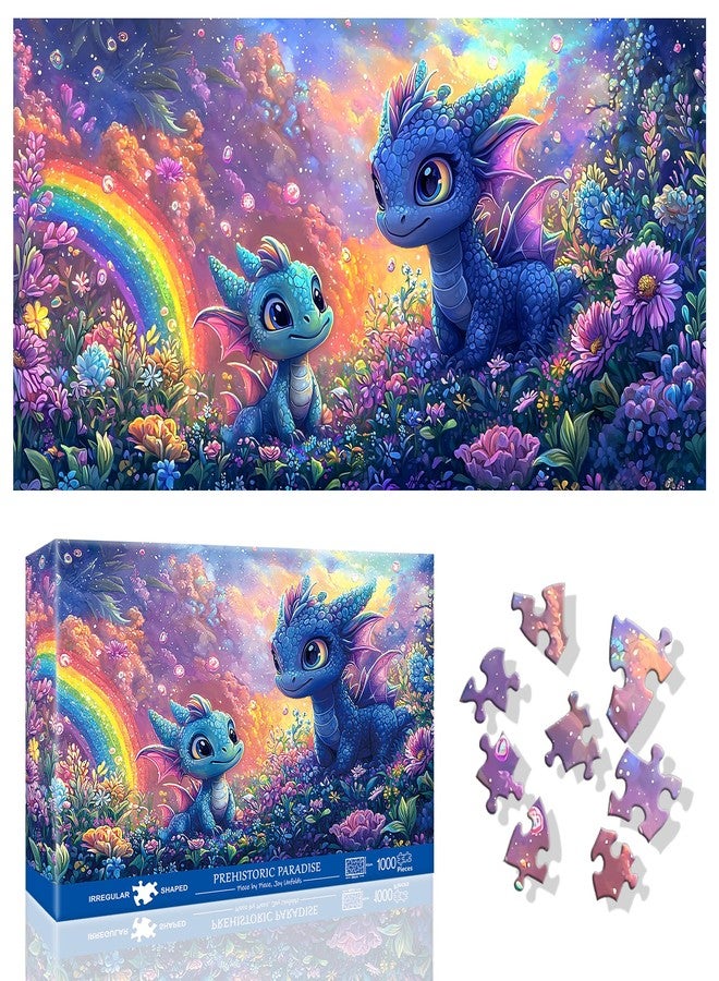 Ginfonr 1000 Piece Jigsaw Puzzles for Adults, 《Prehistoric Paradise》Irregular Shaped Pieces for Challenging Fun, No Dust Classic Animal Puzzle, Gifts for Family Game Night 31.5 x 16 inch - Image 1