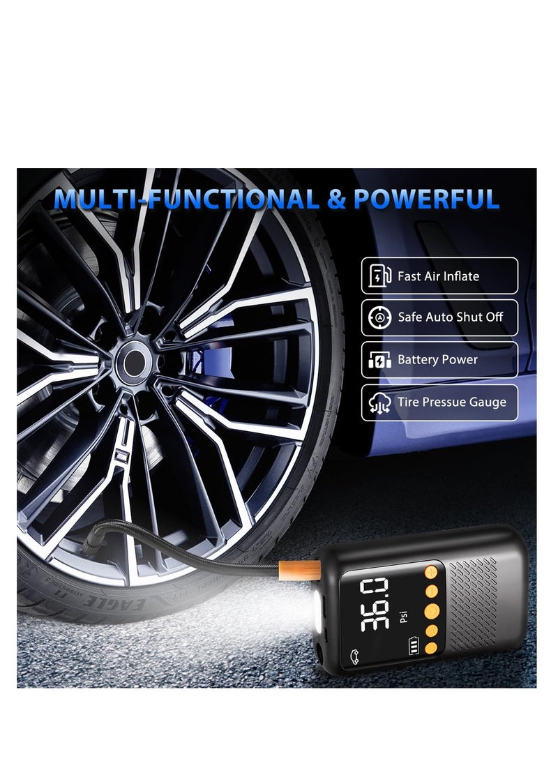 SOLARAE Portable Tire Inflator, Cordless Air Compressor for Car and Bike, Rechargeable Mini Pump with 150 PSI Pressure Gauge, 2X Faster Air Pump for Tires, Ideal for Bicycles and Vehicles. - Image 5